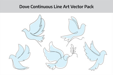 Vector pack White dove in one continuous line drawing . Bird symbol of peace and freedom in simple linear style. Concept for national labor movement icon. Doodle outline vector pack illustration