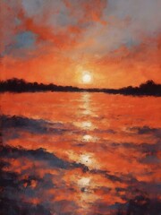 Obraz premium A bright sunset orange backdrop with a textured, painterly effect, capturing the warmth and intensity of a summer evening