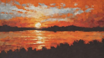 Naklejka premium A bright sunset orange backdrop with a textured, painterly effect, capturing the warmth and intensity of a summer evening