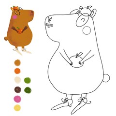 Capybara coloring book, artwork, cute illustration with, color's palette, black outline, white background