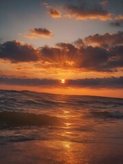 Naklejka premium A bright sunset orange backdrop with a textured, painterly effect, capturing the warmth and intensity of a summer evening