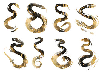 Obraz premium 2025年巳年年賀状素材水墨画風セット