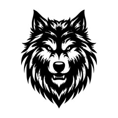 Wolf head silhouette isolated on white background 