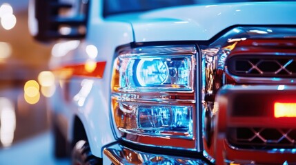 close-up shot of the front grille of an ambulance,