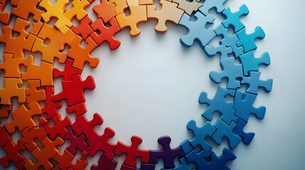 3D Campaign Button Frame with Policy Jigsaw Puzzle on White Background - Medium Shot of Campaign Buttons Forming a Frame Around a Partially Completed Jigsaw Puzzle for Comprehensive Platform Messaging