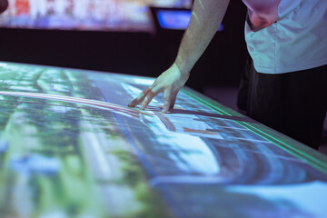 modern exhibition or museum, information visualization, exhibition visitor