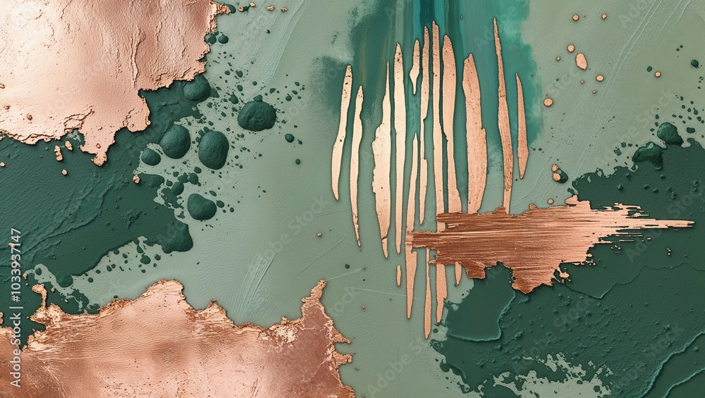 Wall mural Abstract art featuring copper and green paint.