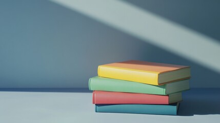 Colorful Stack of Books on a Blue Background