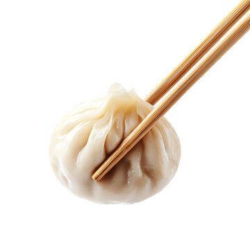 Delicious dumpling held with chopsticks showcasing a delicate skin filled with savory ingredients, perfect for culinary delights.