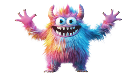 A playful cartoon monster with bright colors and a friendly smile