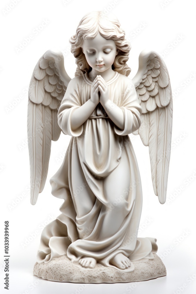 Poster Angel statue white white background.