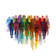 Unity in Diversity: Abstract Colorful Crowd Silhouette Symbolizing Community on White Background