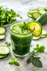 glass of green smoothie on a light table, Generative AI,