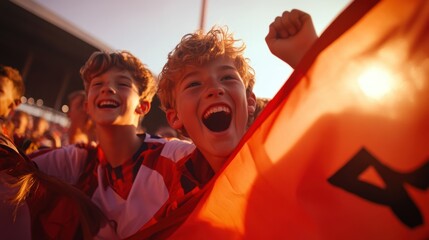 Excited young fans cheering at a sports event