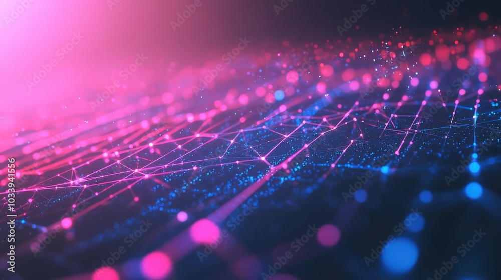 Poster A captivating digital abstraction flows with interconnected nodes and illuminated waves of color