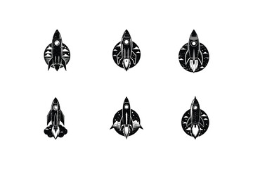 Space Exploration Rocket Designs Vector Logos and Missiles Silhouettes Collection