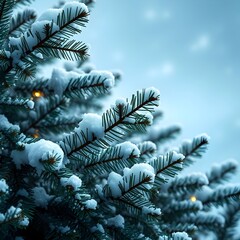 Christmas tree branches snow background of copy space, Christmas tree branches background