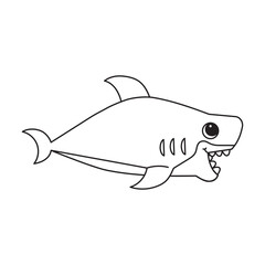 Cute kawaii shark cartoon character. Coloring page. Vector Illustration.
