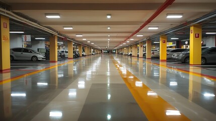 Empty Parking Garage with Shiny Floor
