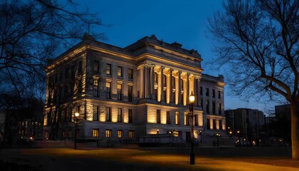 Obraz premium A Grand, Ornate Building at Night, Illuminated with Warm Lights