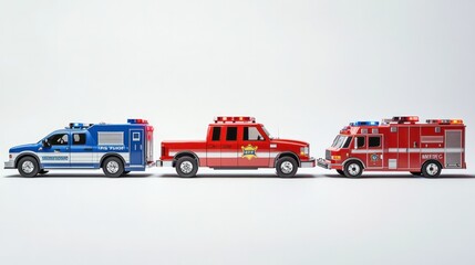 Fototapeta premium vibrant composition featuring a police car, fire truck,