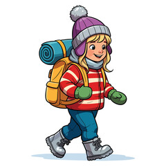 Cute Backpacker Prepared for Cold Weather Adventure