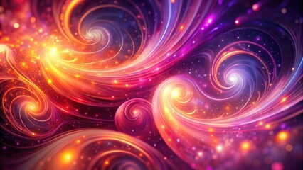 Abstract pink and purple swirls with glowing orange accents and sparkling particles