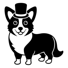 Cute Corgi dog wear cartoon realistic Top Hat vector illustration