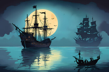 A ghost ship in the sea