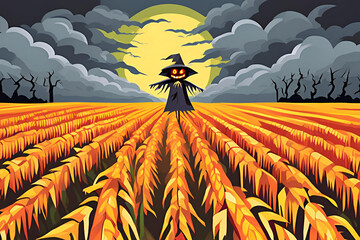 A scarecrow with glowing