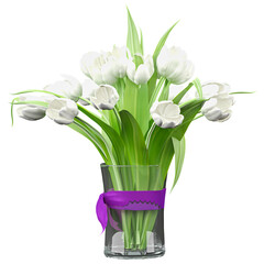 collection of white tulip in pot isolated on transparent Canvas