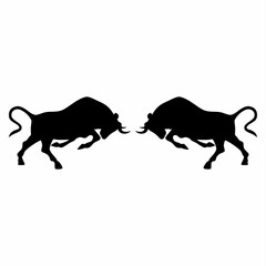 Two bulls fighting. Silhouette image
