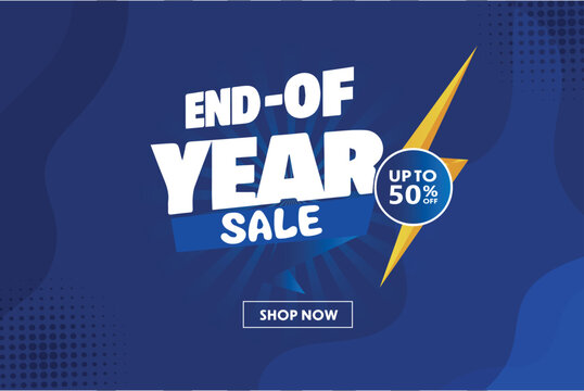 End of year Sale Banner Upto 50% Off with Blue Colour , End of year Sale Shopping Poster , End of year Sales banner template design for social media and website. Special Offer End of year Sale campaig
