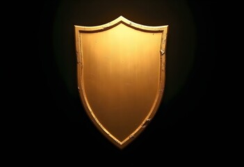 a blank gold shield with a slightly worn surface isolated on a velvety black background create with ai