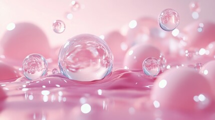 Pink Liquid Splash with Bubbles