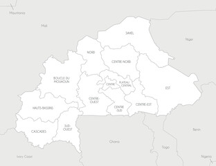 Obraz premium Vector map of Burkina Faso with regions and administrative divisions, and neighbouring countries and territories. Editable and clearly labeled layers.