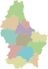 Vector regional blank map of Luxembourg with cantons and administrative divisions. Editable and clearly labeled layers.