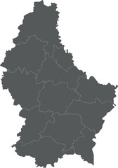 Vector regional blank map of Luxembourg with cantons and administrative divisions. Editable and clearly labeled layers.