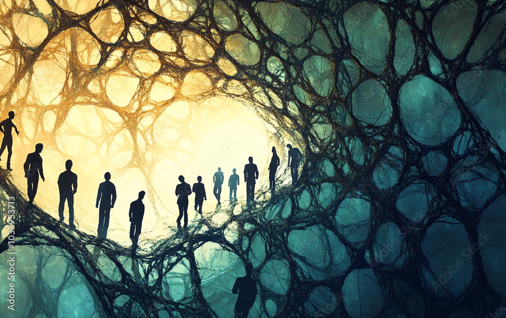 Aufkleber Artistic representation of a chaotic decisionmaking environment, featuring a tangled web of processes and branches, symbolizing the difficulties of poor organizational management