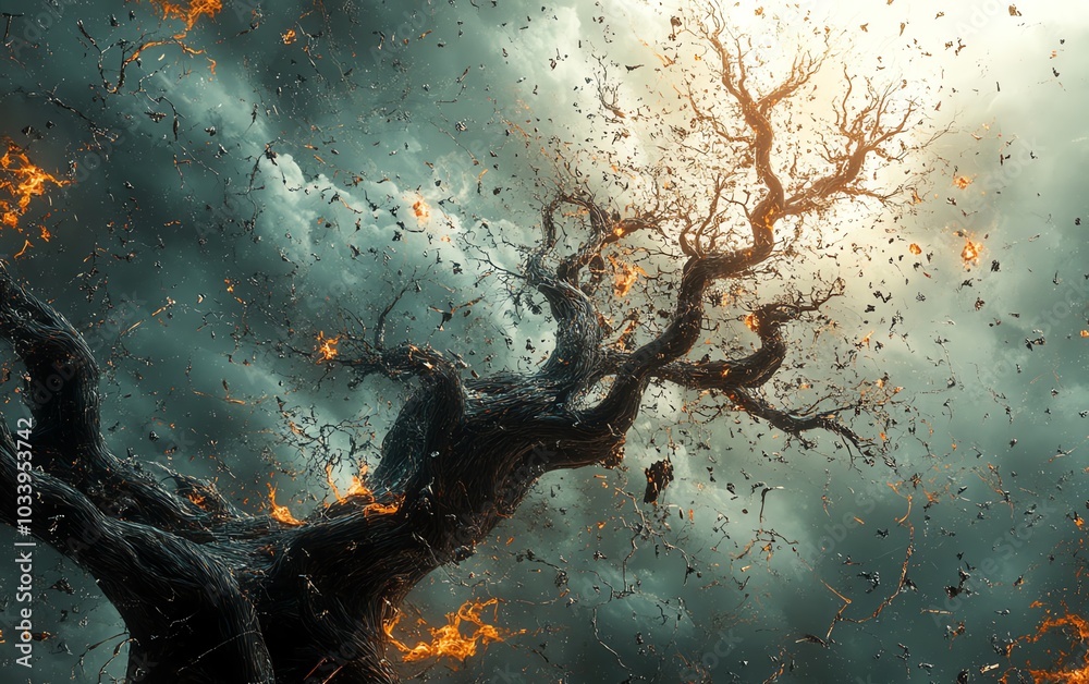 Aufkleber Artistic representation of a chaotic decisionmaking environment, featuring a tangled web of processes and branches, symbolizing the difficulties of poor organizational management