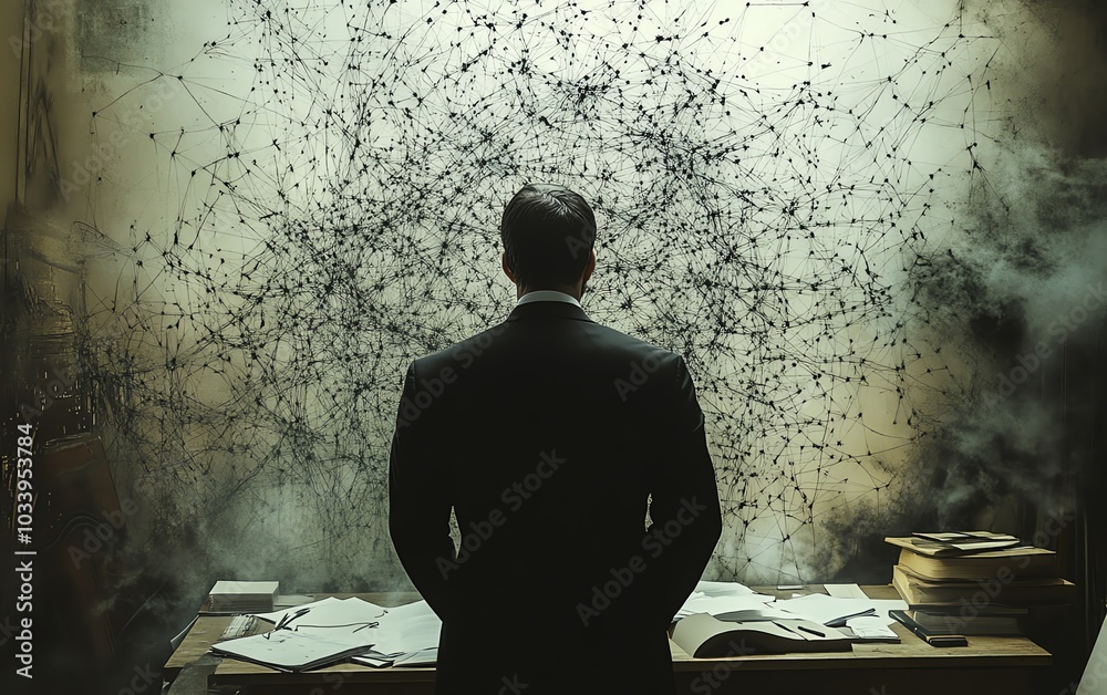 Aufkleber Artistic representation of a chaotic decisionmaking environment, featuring a tangled web of processes and branches, symbolizing the difficulties of poor organizational management