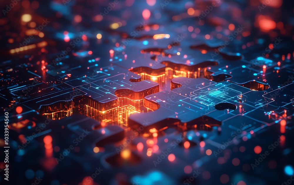 Leinwandbilder creative digital artwork of the api integration concept, featuring puzzle pieces merging seamlessly,