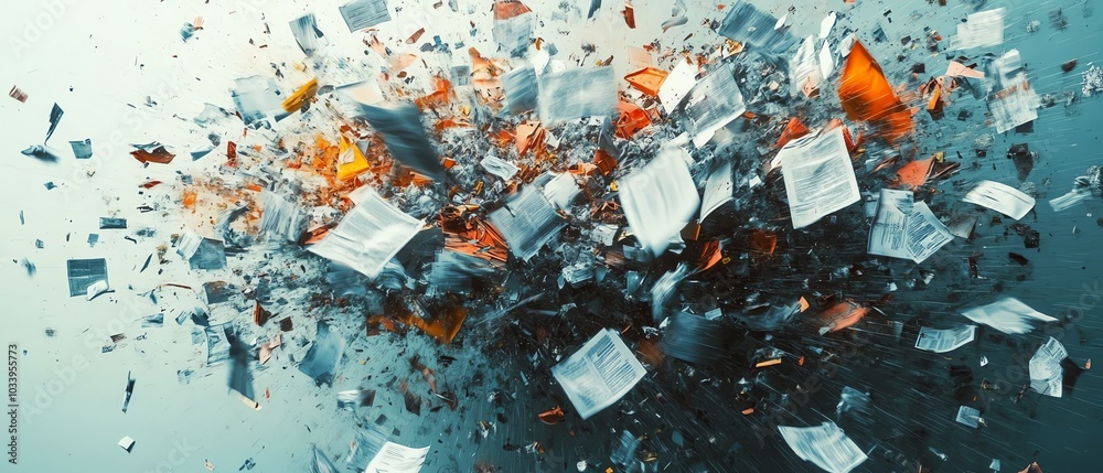 Aufkleber Dramatic visualization of messy management, featuring a chaotic web of decisions and processes, with overlapping elements illustrating confusion and inefficiency