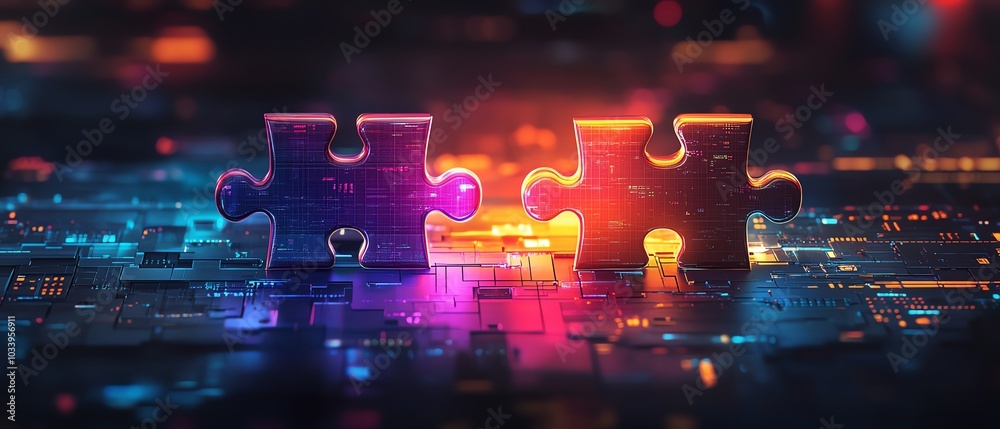 Fototapete eyecatching graphic design showcasing api integration, with two puzzle pieces fitting together in a 