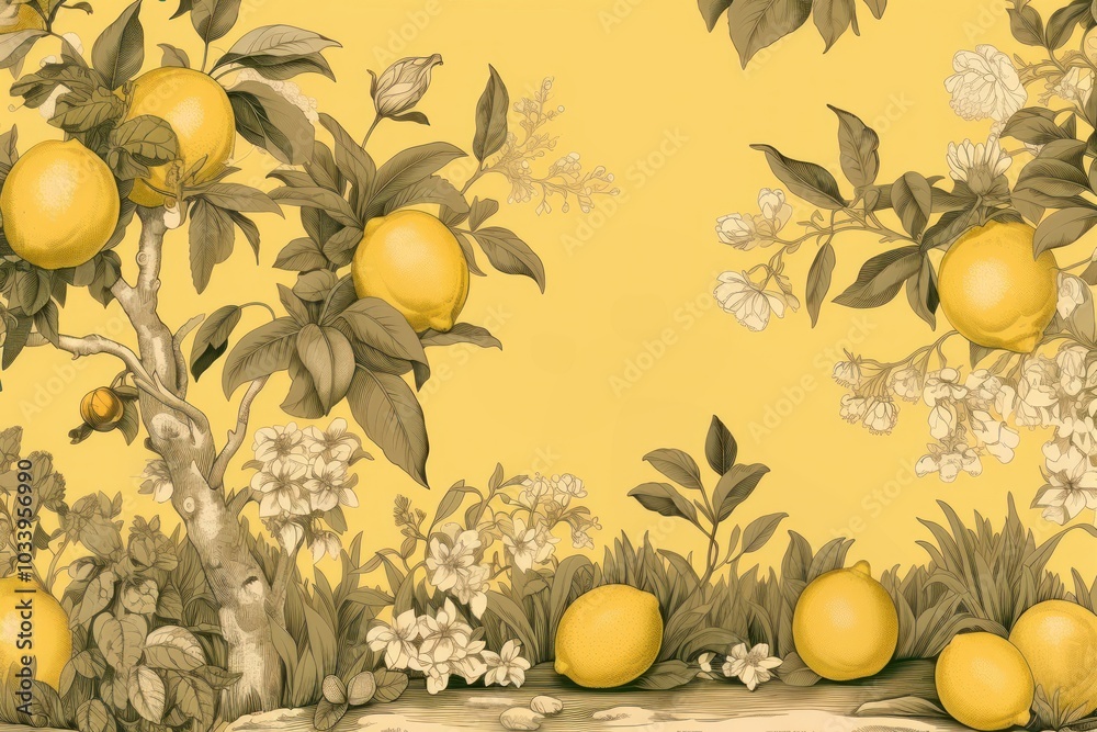 Wall mural Lemon fruit wallpaper plant.