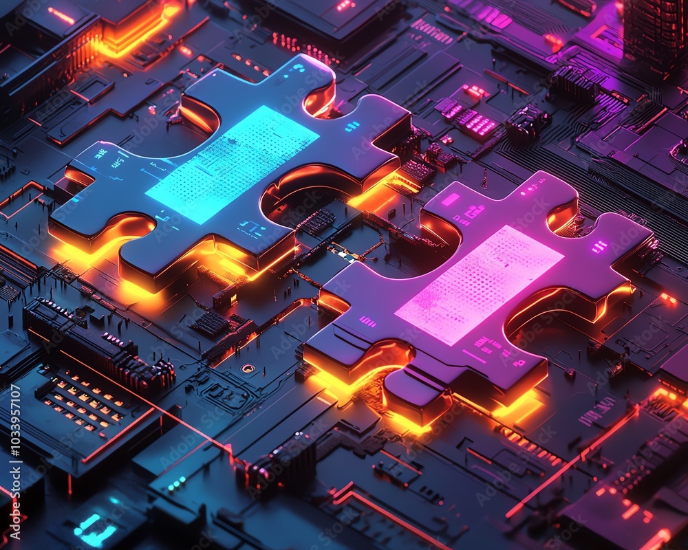 Poster Futuristic visualization of API integration concept