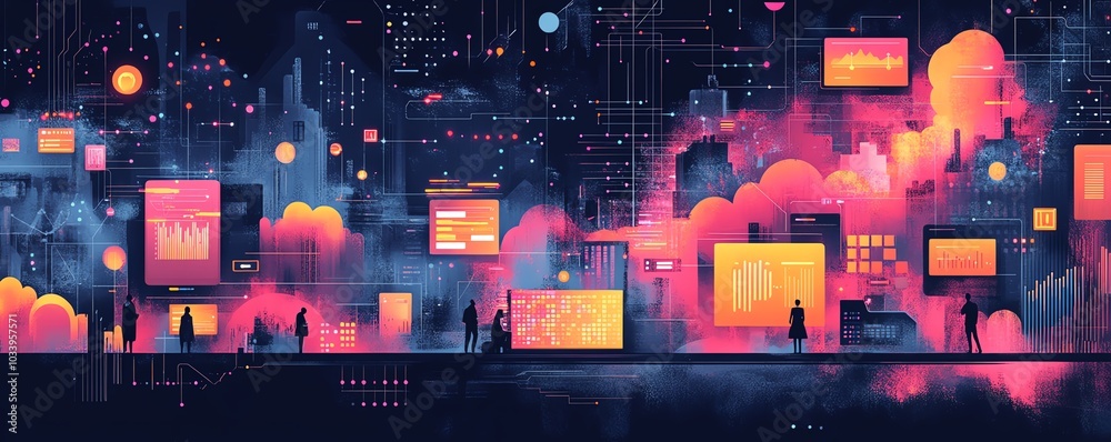 Leinwandbilder illustration of a diverse data ecosystem, showcasing databases, realtime data streams, and apis inte