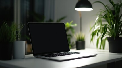 Laptop on Desk with Plants