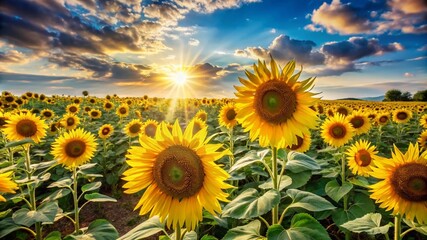 Fototapeta premium A radiant field of sunflowers in full bloom, stretching towards the sun