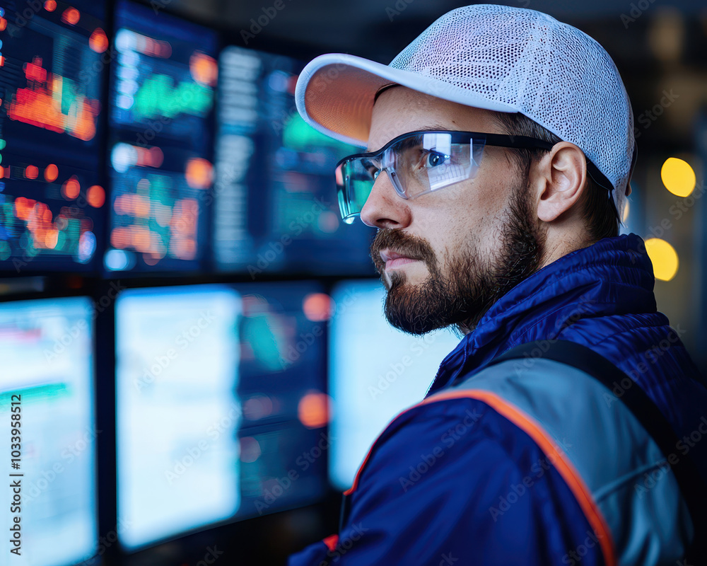 Aufkleber Focused data analysis in modern technology a glimpse into the analytical mindset of an industry professional monitoring real-time market trends